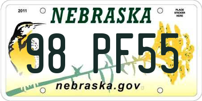 NE license plate 98PF55