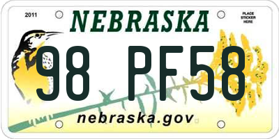 NE license plate 98PF58