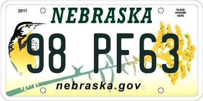 NE license plate 98PF63