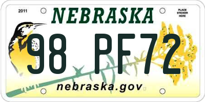 NE license plate 98PF72