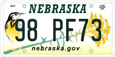 NE license plate 98PF73
