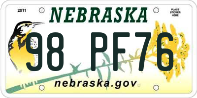 NE license plate 98PF76