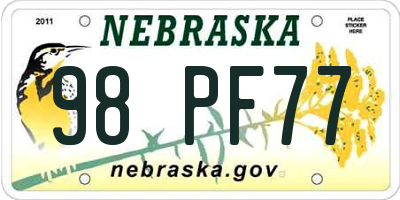 NE license plate 98PF77