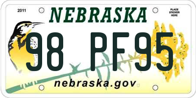 NE license plate 98PF95