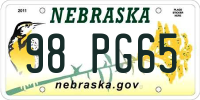 NE license plate 98PG65