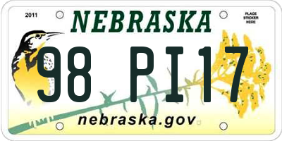 NE license plate 98PI17