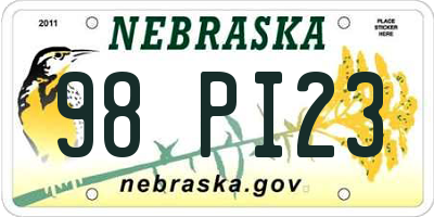 NE license plate 98PI23