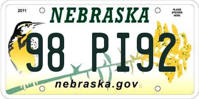 NE license plate 98PI92