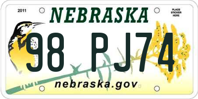 NE license plate 98PJ74