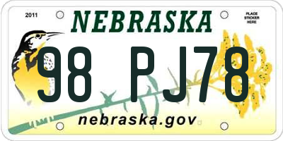 NE license plate 98PJ78