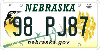 NE license plate 98PJ87