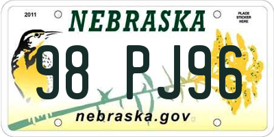 NE license plate 98PJ96
