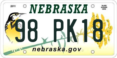 NE license plate 98PK18
