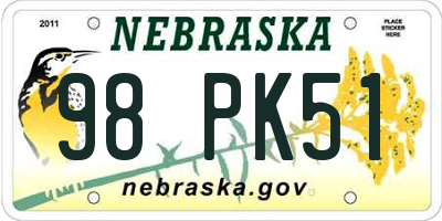 NE license plate 98PK51