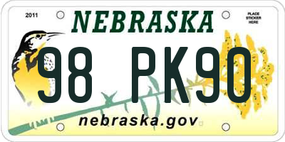 NE license plate 98PK90
