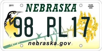NE license plate 98PL17