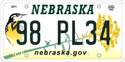NE license plate 98PL34