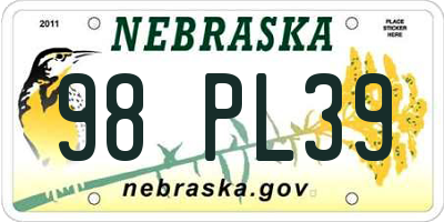 NE license plate 98PL39