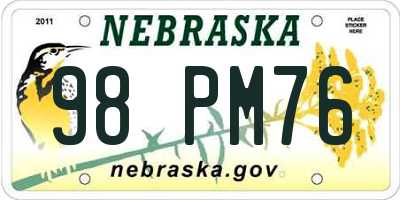 NE license plate 98PM76