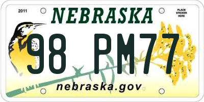 NE license plate 98PM77