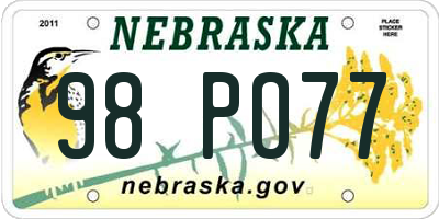 NE license plate 98PO77