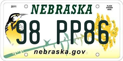 NE license plate 98PP86