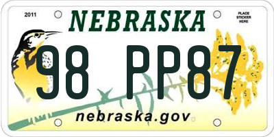 NE license plate 98PP87