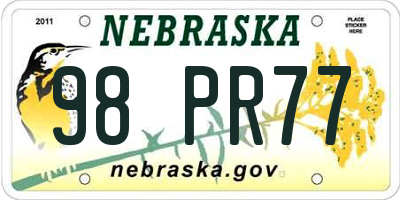 NE license plate 98PR77