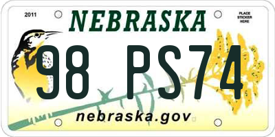 NE license plate 98PS74