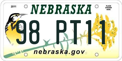 NE license plate 98PT11