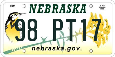 NE license plate 98PT17