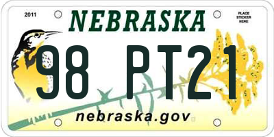 NE license plate 98PT21
