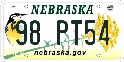 NE license plate 98PT54