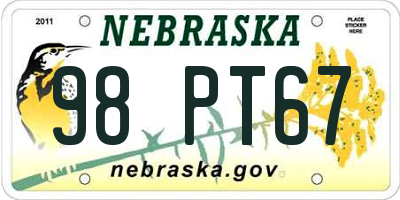 NE license plate 98PT67