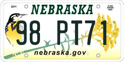 NE license plate 98PT71