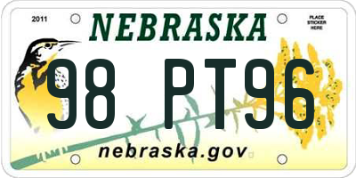 NE license plate 98PT96