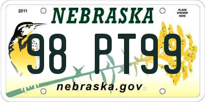 NE license plate 98PT99
