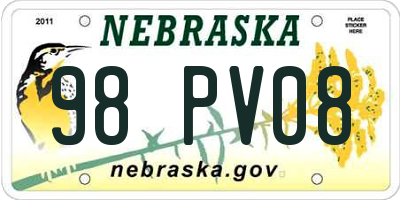 NE license plate 98PV08