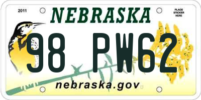 NE license plate 98PW62