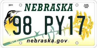 NE license plate 98PY17