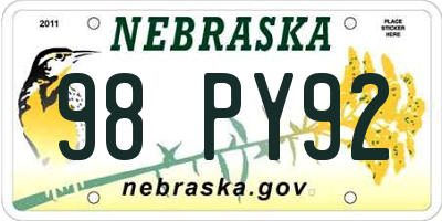 NE license plate 98PY92