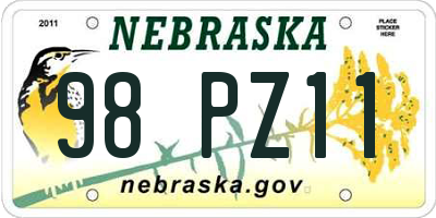 NE license plate 98PZ11