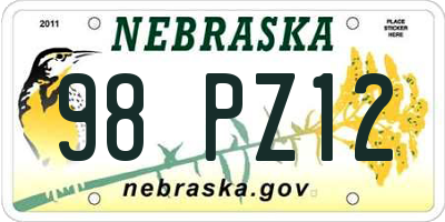 NE license plate 98PZ12