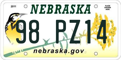 NE license plate 98PZ14
