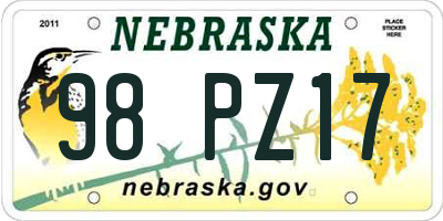 NE license plate 98PZ17