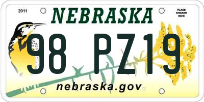 NE license plate 98PZ19