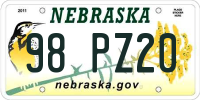 NE license plate 98PZ20