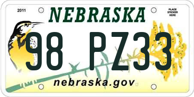 NE license plate 98PZ33