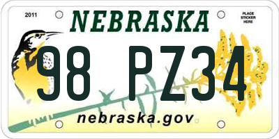 NE license plate 98PZ34