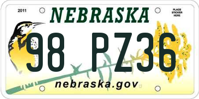 NE license plate 98PZ36